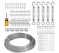 fshihine 50M Garden Wire Rope Kit with Turnbuckles, 2mm PVC Coated Stainless Steel Cable, Garden Wire for Climbing Plants, Fence, Trellis, Outdoor String Light Hanging