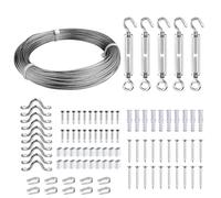 fshihine 60M Garden Wire Rope Kit with Turnbuckles, 1.5mm 304 Stainless Steel Cable, Garden Wire for Climbing Plants, Fence, Trellis, Outdoor String Light Hanging