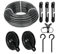 Fshihine Washing Line Set, 45M/4.5mm Black PVC Coated Clothes Lines for Outside with 16cm Clothes Line Pulley, M8 Metal Hooks, 3Pcs Separator, Heavy Duty Outdoor Washing Lines Rope