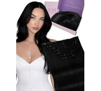 Fshine Black Clip in Real Human Hair Extensions 16 Inch Color 1 Jet Black 120 Gram 7 Pcs,Silky Straight Human Hair Clip in Extensions,Blends Perfectly for a Natural Look