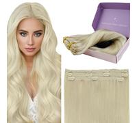 Fshine Blonde Clip in Hair Extensions Real Human Hair Platinum Blonde Real Hair Extensions Clip in Human Hair 3 Pieces Human Hair Clip In Extensions 50g Hair Extension Clips 18 Inch