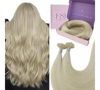 Fshine Blonde Fusion Hair Extension Human Hair 22 Inch U Tip Human Hair Extension Color 60 Platinum Blonde Hair Extensions Keratin Bond Hair Extensions 1g/Strand 50g/Pack