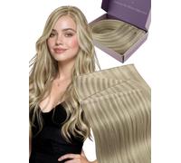 Fshine Butterfly Weft Real Human Hair Extensions 16 Inch,Butterfly Weft Human Hair Extensions,Color 16P22 Ash Blonde with Light Blonde Highlights,80 g,Ideal for Women Elegant Styles