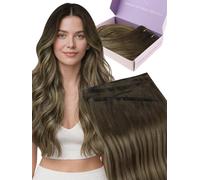 Fshine Butterfly Weft Real Human Hair Extensions 22 Inch 4 24 4 Medium Brown With Light Blonde Highlights,50 g,Lightweight Invisible Weft,Ideal for Everyday Natural or Casual Hairstyles