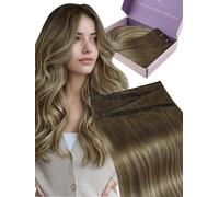 Fshine Butterfly Weft Real Human Hair Extensions 22 Inch Chestnut Brown with Golden Blonde Highlights 3 8 22,50 g,Adds Shine and Gentle Volume,Ideal for Everyday Casual Styles