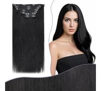 Fshine Clip in Hair Extensions Jet Black Human Hair Seamless Clip on Hair Extensions Double Weft Human Hair Clip in Extensions 100g 18Inch #1