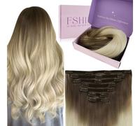 Fshine Clip in Hair Extensions Real Hair 45 cm 120 g 9 Pieces Clip in Extensions Real Hair Shading from Brown Walnut to Ash Brown and White Blonde Remy Human Natural Hair Extensions with Clip
