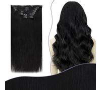 Fshine Clip in Remy Human Hair Extensions Brazilian Jet Black, 18 Inch, 135g 7 Pcs, Long Straight for Women, Party & Wedding