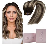 Fshine Clip on Hair Extensions Real Balayage Dark Brown Mixed Platinum Blonde Hair Extensions Clip in Straight Short Clip in Extensions Natural 12 Inch Hair Extension Clips 50g 3 Pieces