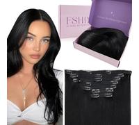 fshine Hair Extensions Clip in 100% Remy Human Hair 16 Inch/40CM Jet Black Color 120 Gram 7 Pcs Silk Straight Human Hair Clip on Hair Extensions for Women