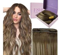 Fshine Hand Tied Weft Hair Extensions Human Hair Balayage Medium Brown Mixed Blonde Remy Hair Soft and Light Weight Straight Hair Specially for Your Fashionable Hairstyle 14 Inch 50 Gram