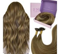 Fshine Keratin U Tip Balayage Chocolate Brown Mixed Caramel Blonde 14 inch Bondings Extensions Keratin 50g/50s Hot Fusion 100% Human Hair Extensions for Women