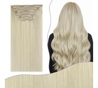 Fshine Real Human Hair Extensions Clip in Platinum Blonde 16 Inch 135g 7Pcs