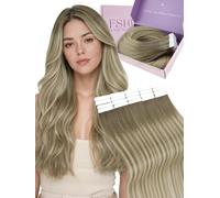Fshine Real Human Hair Tape in Hair Extensions, Light Brown to Bleach Blonde with Light Brown, Silky Straight Seamless for Parties and Weddings, for Women 12 Inch 20 pcs 30 g, Color 8 8 613