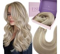 Fshine Real Human Hair Weaving Extensions, 20 Inch 100 g Highlight Blonde, Invisible Seamless Natural, No Damage Wear, for Women for Brides, Color 18P613