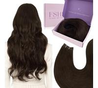 Fshine Real Human Hair Weft Extensions,18 Inch 100 g,Straight Invisible Silky Texture,Color 2 Dark Brown,Flexible for Any Hairstyle Comfortable Fit,for Women Girls