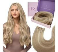 Fshine Real Human Hair Weft Extensions,18 Inch 100 g,Straight Silky Texture,Color 16P22 Dark Ash Blonde,Professional Quality Designed to Boost Volume Length,for Women Girls