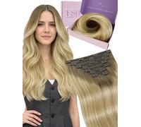 Fshine Seamless Clip in Hair Extensions Human Hair, 14 Inch Balayage Clip in Extensions, Medium Brown to Honey Blonde, 120 g 7 Pieces, Blends Perfectly for a Natural Look Color 6 27 60