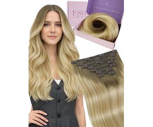 Fshine Seamless Clip in Hair Extensions Human Hair, 14 Inch Balayage Clip in Extensions, Medium Brown to Honey Blonde, 120 g 7 Pieces, Blends Perfectly for a Natural Look Color 6 27 60