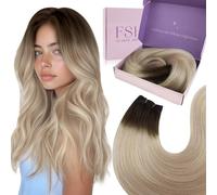 Fshine Sew in Hair Weft Extensions,22 Inch 100 g,Straight Remy Hair Extensions,Color 2 18 60 Dark Brown to Ash Blonde Mix Platinum Blonde,Long Lasting,Salon Quality,Perfect for Daily Wear for women