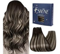 Fshine Sew In Weft Extensions Human Hair,Color 2 60 2 Dark brown Ombre to darkest Brown Mix Platinum Blonde,14 Inch 100 g,Sew in Weave Hair Extensions,Handcrafted for Salon Quality Results