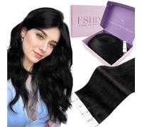 Fshine Tape in Hair Extensions Real Human Hair Jet Black Hair Extension Tapes 18 Inch Straight Tape In Hair Extensions Real Human Hair 50g 20Pcs