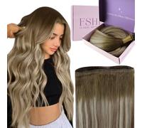 fshine Weft Extensions Human Hair Dark Brown to Ash Brown Highlight Medium Blonde Weave Bundles Human Hair 16 Inch Double Weft Hair Extensions Real Human Hair 50 Gram Weave Hair Extensions