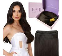 Fshine Weft Hair Extensions Dark Brown Real Human Hair 18inch Double Weft Real Hair Extensions Full Head 50 Grams