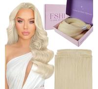 Fshine Weft Hair Extensions, Human Hair, 18 Inch, 50 g, Straight, Platinum Blonde, Add Fullness for Women Salon Use
