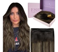 Fshine Weft Hair Extensions Human Hair 20 Inch Balayage Dark Brown to Light Brown Mixed Dark Brown Hand Tied Weft Full Head Straight Real Hair Bundle Sew in hair Extensions 60g