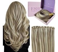 Fshine Weft Hair Extensions Real Human Hair Light Brown Highlighted and Platinum Blonde Bundles Real Hair Straight Remy Extensions 24 Inch Weft Human Hair Extensions 60g