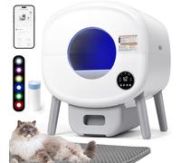 Fsitego Self Cleaning Cat Litter Box: Extra Large Automatic Litter Box for Multiple Cats with Mat - Odor-Free Waste Disposal Litter Box Self-Cleaning with App Control Ambient Light