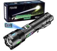 Fsiviim 500000 lumens Led Torch Rechargeable, Torches Led Super Bright, Powerful Flashlight Torch, High Power Torches for Camping, 5 Modes，Adjustable Zoomable