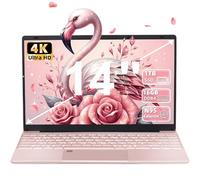 Fsjun 14" Rose Gold Laptop, 16GB RAM, 1TB NVMe SSD, 4K UHD(3840x2160) IPS Display, 12th Gen Alder Lake N95 CPU (Up to 3.4Ghz), Fingerprint, Backlit KB, WIFI, HDMI, Student Notebook