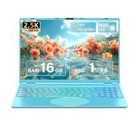 Fsjun 16" Blue Laptop Computer 2025, 16GB RAM 1TB SSD, N95 CPU (up to 3.4GHz), 2.5K QHD IPS (2560x1600), Color Backlit KB, Face Unlock, Type-C, Mini-HDMI, WiFi, Notebook for Business Study Travel