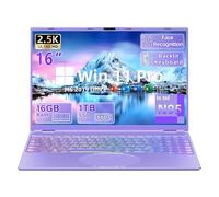Fsjun 16" Purple Laptop 2025, 16GB RAM 1TB SSD, In tel N95(up to 3.4GHz), 2.5K QHD IPS (2560x1600), Color Backlit KB, Face Unlock, Type-C, Mini-HDMI, WiFi, Win11/Office19 notebook for Business Study