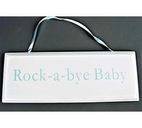 FSL Baby Boys Plaque Rock-a-bye Baby Blue and white wooden hanging plaque sign