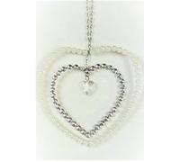 FSL Heart Hanging White Pearl and Silver Beaded Double Love Heart decoration
