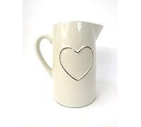 FSL Kitchen Milk Juice Water Tall Jug Cream Glazed Ceramic With Heart Detail