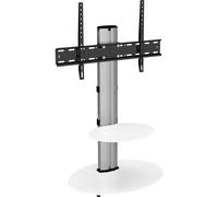 AVF Freestanding Column TV Stand - Silver Pedestal Column TV Stand With Universal VESA Bracket - For Up to 55" Screens - Swivel - White Safety Glass Shelving - Premium Materials