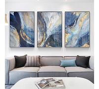 FSLEOVN 3-Piece Abstract Canvas Pictures, Blue Gold Marble Canvas, Nordic Blue Texture Wall Art, Wall Pictures, Luxury Luid Picture, Modern Poster, Frameless (Blue Gold, 40 x 60 cm)