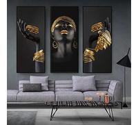 FSLEOVN African Woman Canvas Pictures Abstract Black Women Pictures Black Gold Art Poster Picture Wall for Living Room Decor Without Frame (60 x 120 cm, Black Gold)