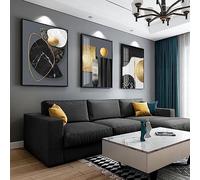 FSLEOVN Modern Living Room Wall Pictures Black White Gold Geometric Picture on Canvas Abstract Marble Canvas Black Gold Home Decor Picture Frameless (Black Gold, 60 x 90 cm)