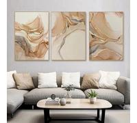 FSLEOVN Set of 3 Canvas Pictures, Beige and Gold, Abstract Posters Marble, Modern Living Room Decor, Luxury Art Print Wall Pictures, No Frame (C, 40 x 60 cm x 3)