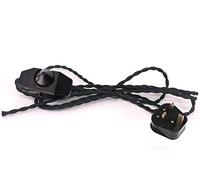 FSLIVING 1.8 Meters 2 Core Black Cable Vintage Antique Braided Twisted Fabric Lighting Cable Woven Silk Flexible Wire Cord Light for Table Lamps Wall sconces DIY