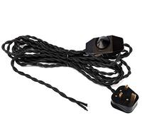 FSLIVING 4.5 Meters 2 Core Black Cable Vintage Antique Braided Twisted Fabric Lighting Cable Woven Silk Flexible Wire Cord Light for Ceiling Lights DIY Tool