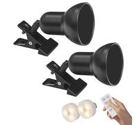 FSLiving Battery Operated Clip on Spotlight with Remote, Set of 2 Dimmable Multi Purpose Uplight Accent Lamp Indoor for Artwork Decor Painting Reading,55 Lumens Warm White,Black