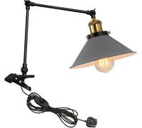 FSLiving Clip on Reading Light, Dimmable Swing Arm Desk Lamp, Industrial Clamp Lamp for Reading Bedside Bookshelf Office(TD0633-GY)