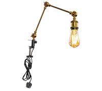 FSLiving Dimmable Clip-on Desk Lamp, 1-Light Swing Arm Reading Lamp with 8.2FT Plug in Cord, Decorative Clamp Lamp for Office Home Bookshelf Bedside Side Table,Gold