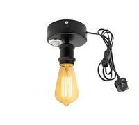FSLiving Motion Sensor Ceiling Light Fitting with Plug-in Cable,Motion Activated Hanging Light Fitting Adjustable Delay Time for Hallway Stair Porche Garage Balcony,1-Light